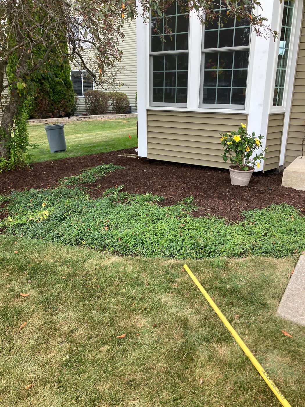 Same garden bed cleared, edged, and freshly mulched after a Bulldog Mowing landscaping visit